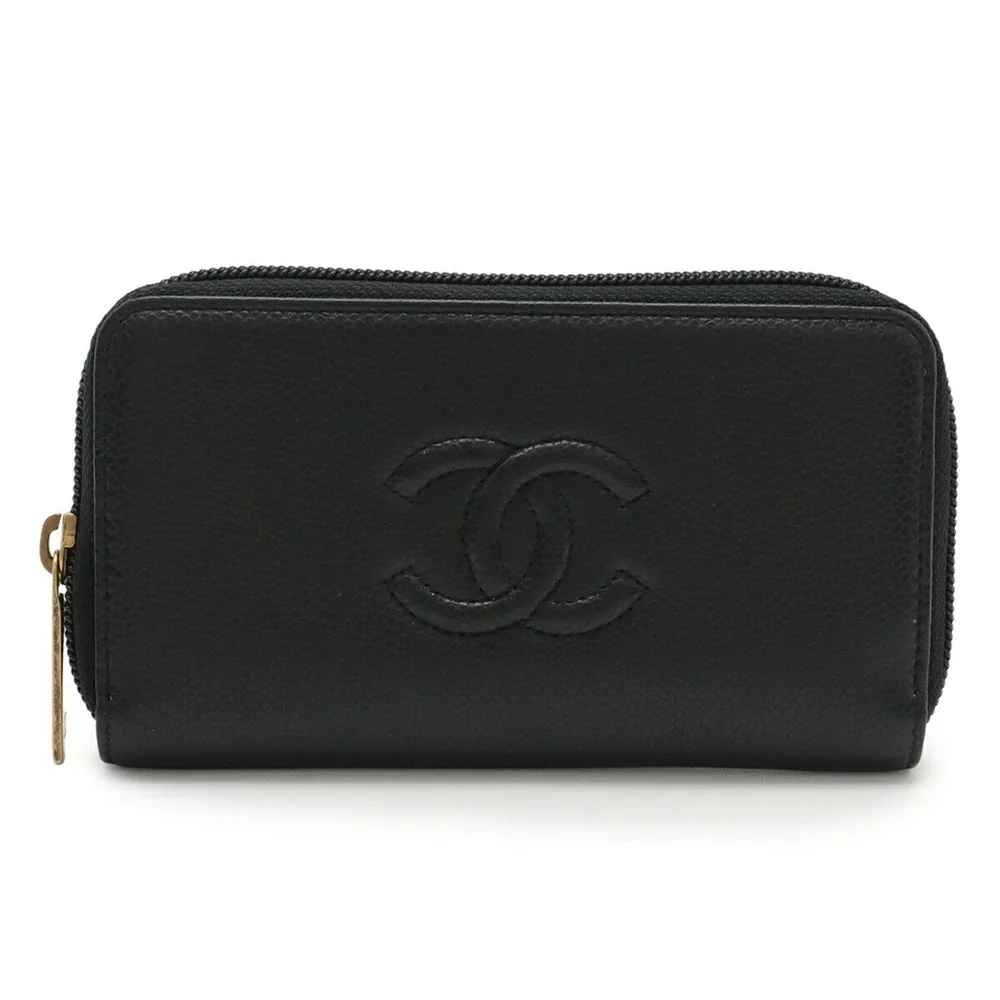 CHANEL Black Caviar Leather Logo Wallet